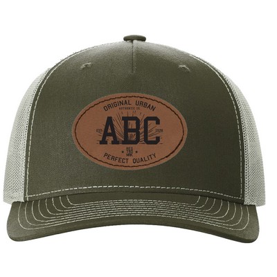 Richardson 112FP 5-Panel Snapback Trucker Hat w/Leatherette Adhesive Patches or Embroidery