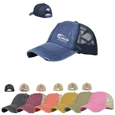 Vintage Washed Distressed Mesh Trucker Cap