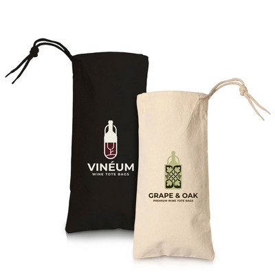 Single Bottle Cotton Canvas Drawstring Wine Tote