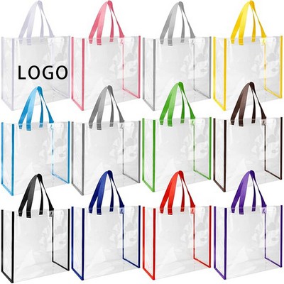 12" Trendy Vinyl Transparent Tote Bag with Color Trim