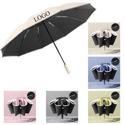 10 Ribs Double Keel Automatic Reverse Umbrella With Reflective Strip
