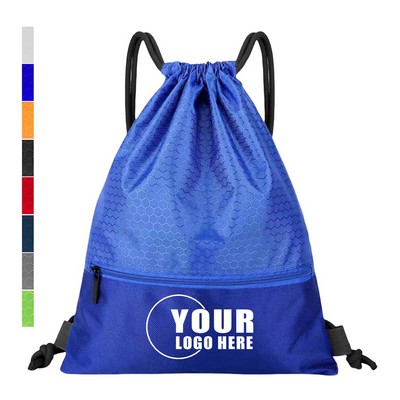 Drawstring Backpack With Front Zippered Pocket 17"×13"