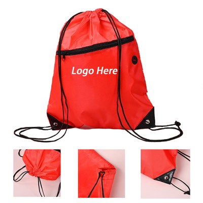 Adjustable Drawstring Backpack with Zippered Front Pocket