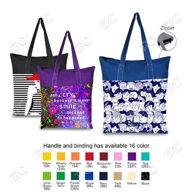 5 Oz. Two-Tone Full Color Cotton Canvas Tote Bag with Zip Top (15" x 15" x 3.25")