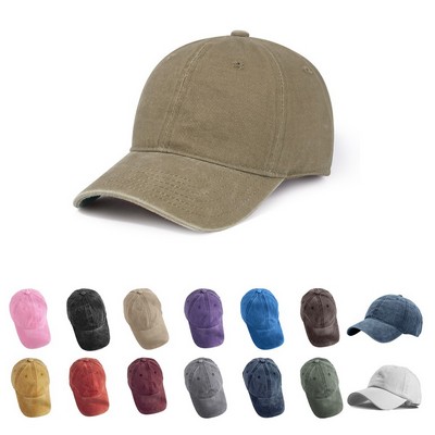 Stock Washed Cotton 6-Panel Baseball Cap w/ Metal Tuck