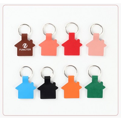 House Shape Leather Key Tag Keychain