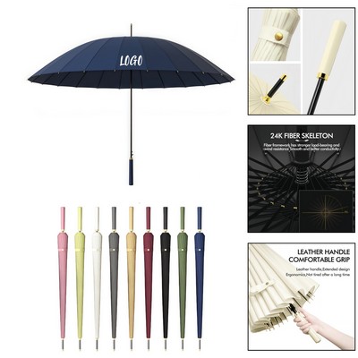 24-Rib Windproof Fiberglass Auto-Open Umbrella