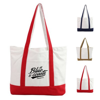 Canvas Zippered Boat Tote Bag with Front Pocket