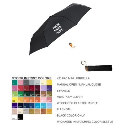 42"Arc, manual open, manual close mini umbrella with sleeve, black color only