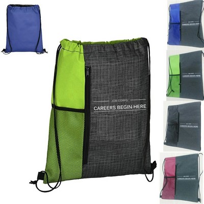 Zippered Mesh Pocket Drawstring Backpack