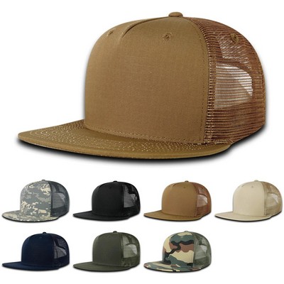 Decky Five Panel Ripstop Trucker Cap w/Flat Bill