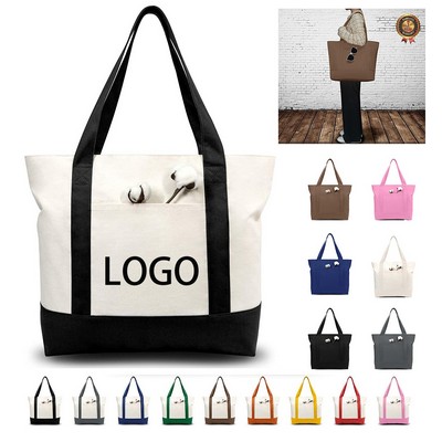Canvas Tote Bag With Top Zipper Closure