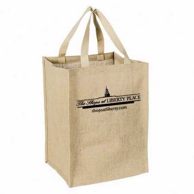 Large Jute Burlap Grocery Shopping Bag with Cotton Handles & Large Gusset