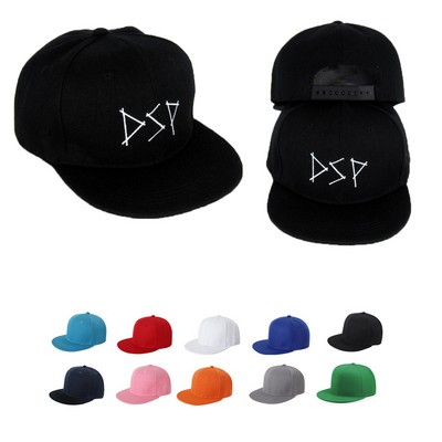 Structured 6 Panel Custom Flat Bill Caps W/ Plastic Snapback