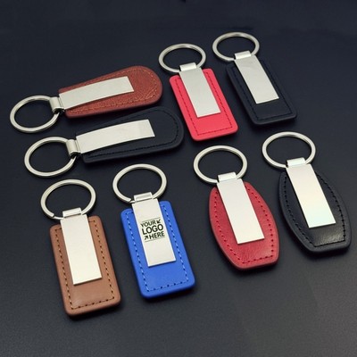 Metal Car Keychain with PU Leather