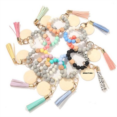 Silicone & Wood Bead Bracelet Keychain